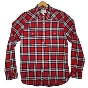 Lucky Brand Western Cut Flannel Shirt Red Relaxed Fit - Women's Medium